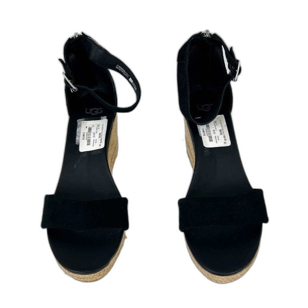 NWT UGG Aylani Wedge Sandals Espadrilles Strappy Open Toe Heels Black Suede sz 9 - Picture 4 of 14